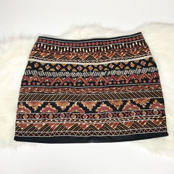 H&M tribal skirt brown and black beaded - Picture 3 of 6